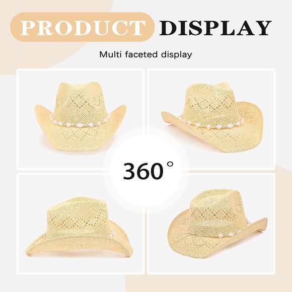 6579 Straw Cowboy Hats For Women, Western Cowgirl Hat, Beach Hat Sun Hat